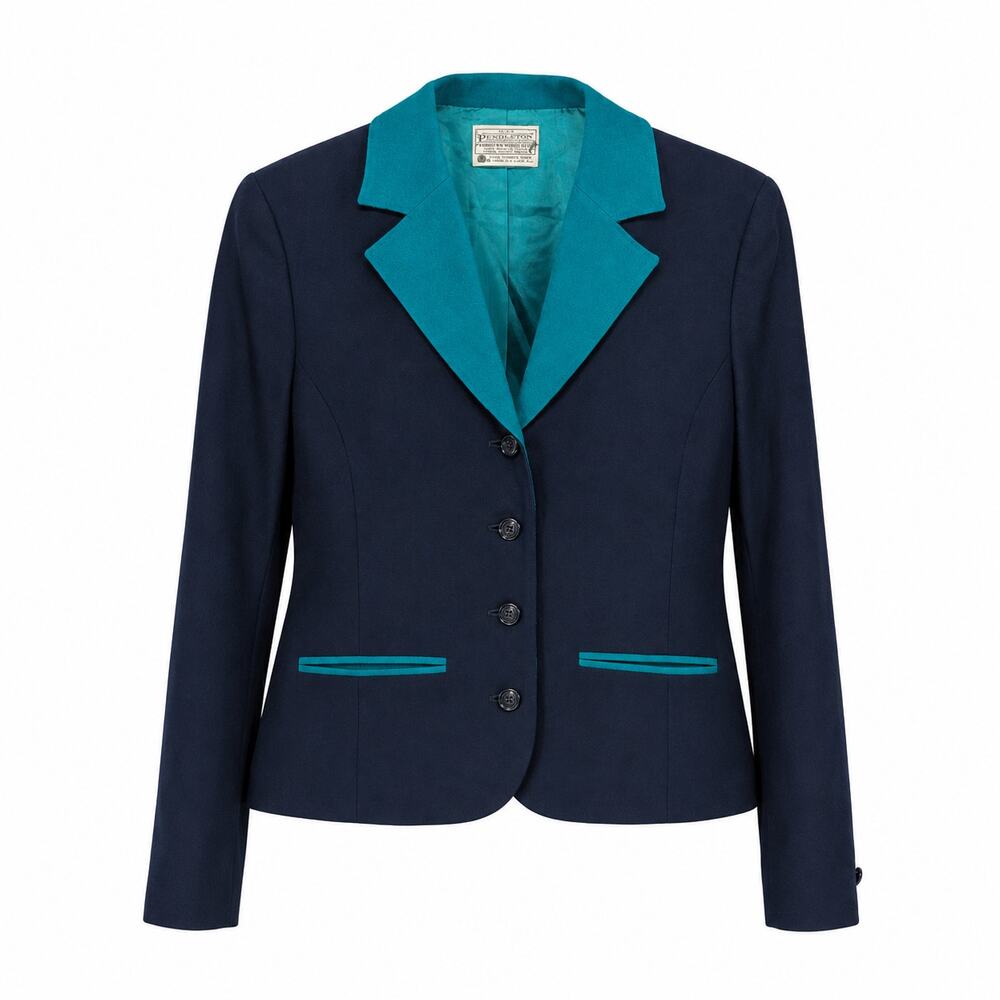Vintage Miss Pendleton Virgin Wool Blazer Navy Teal Contrast Womens 6 USA Made